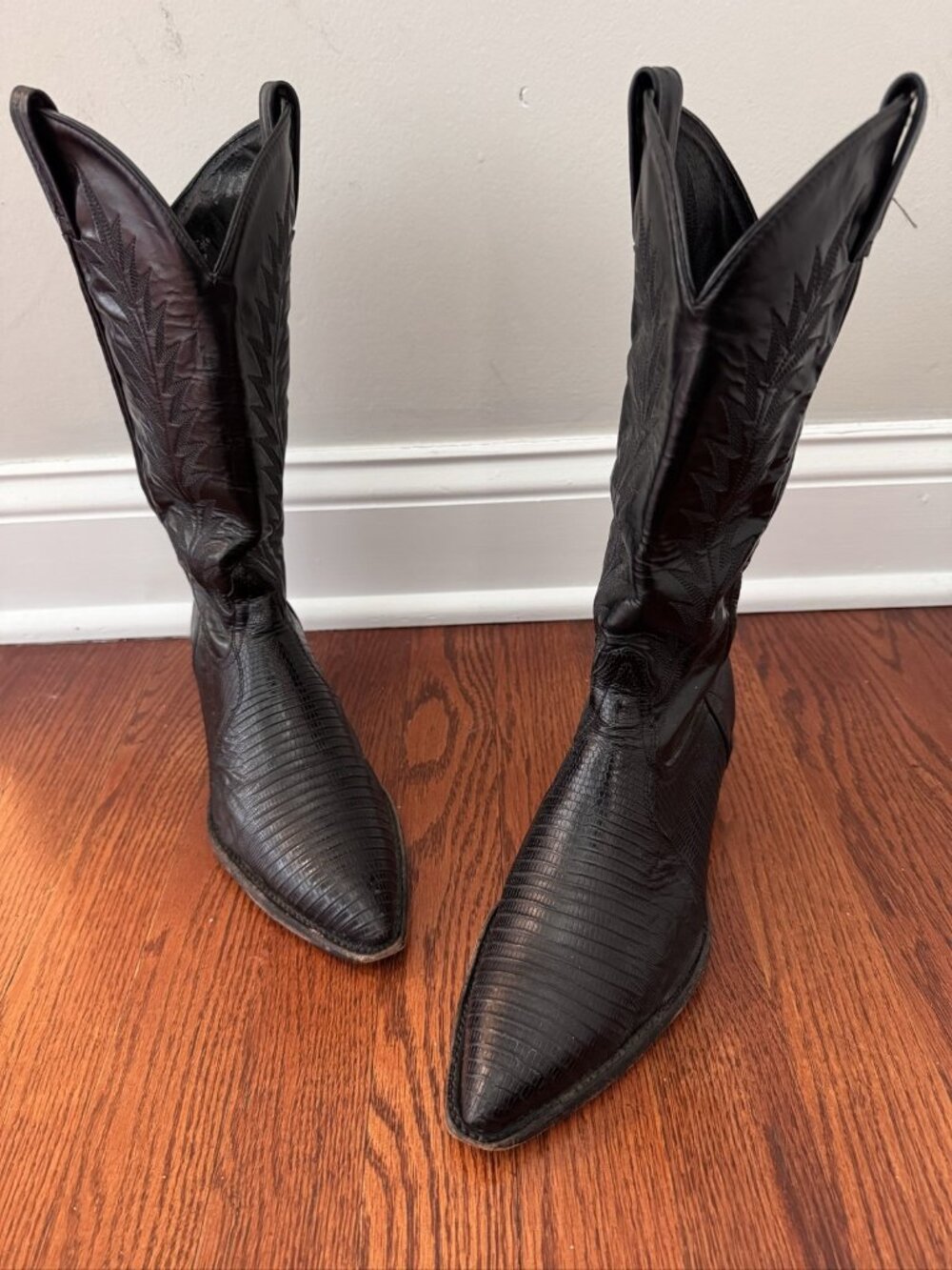 Tony Lama Boots 0007 Men's Black Leather Western Lizard Print Mid-Calf 6.5